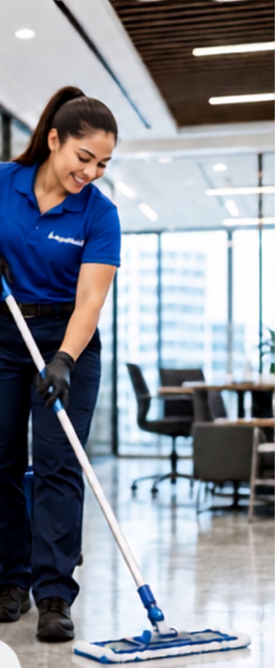 AquaMaid cleaner mopping a commercial office floor